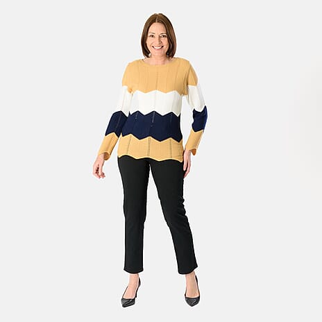 Sugar Crisp Cheveron Knitted Jumper (Size L) - Camel