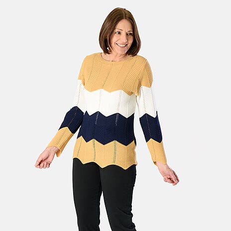 Sugar Crisp Cheveron Knitted Jumper (Size L) - Camel