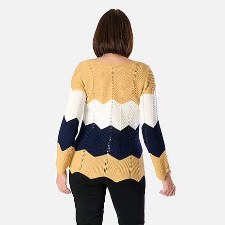 Sugar Crisp Cheveron Knitted Jumper (Size L) - Camel