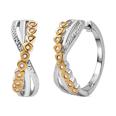 GP Lab Grown Diamond (SI-G-H) & Blue Sapphire Hoop Earrings in 18K Vermeil Yellow Gold Plated & Rhodium Overlay Sterling Silver 0.20 Ct, Silver Wt. 9.50 Gms.