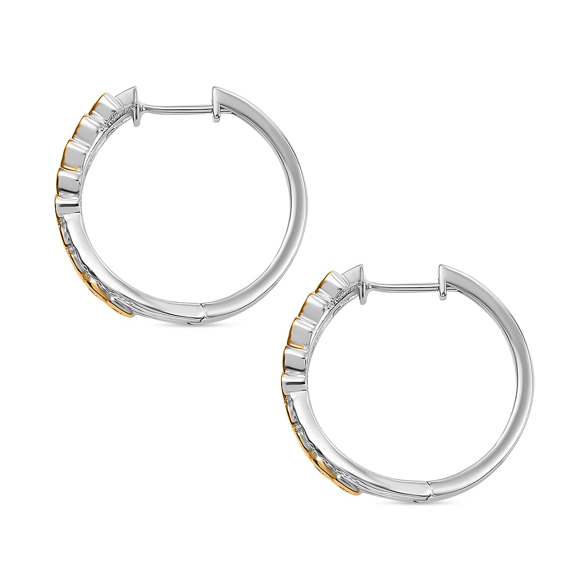 GP Lab Grown Diamond (SI-G-H) & Blue Sapphire Hoop Earrings in 18K Vermeil Yellow Gold Plated & Rhodium Overlay Sterling Silver, Silver Wt. 9.50 Gms. GP Lab Grown Diamond (SI-G-H) & Blue Sapphire Hoop Earrings in 18K Vermeil Yellow Gold Plated & Rhodium Overlay Sterling Silver, Silver Wt. 9.50 Gms.