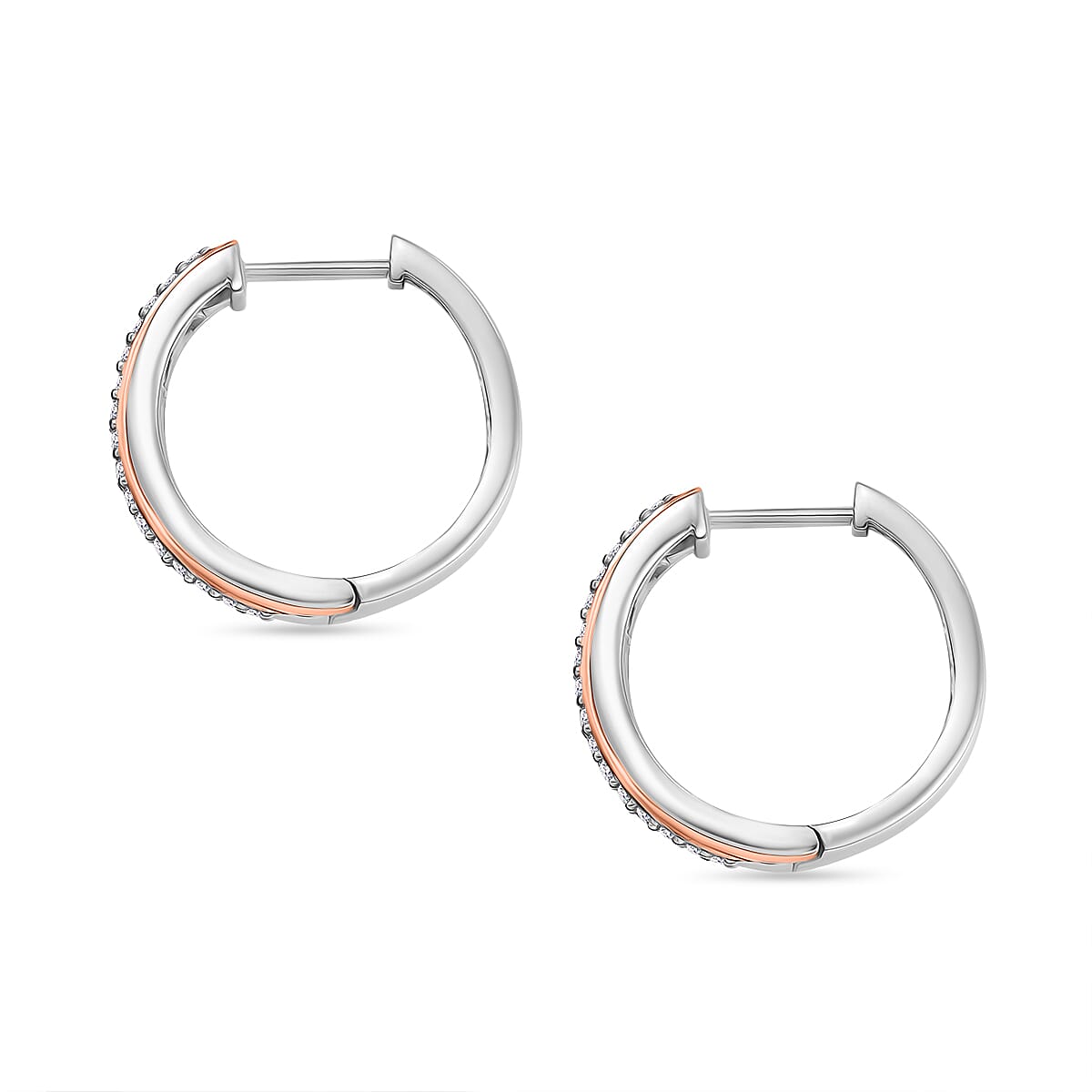 GP Lab Grown Diamond (SI-G-H) & Blue Sapphire Hoop Earrings in Rhodium Overlay & 18K Vermeil Yellow & Rose Gold Plated Sterling Silver 0.52 Ct, Silver Wt. 8.20 Gms.