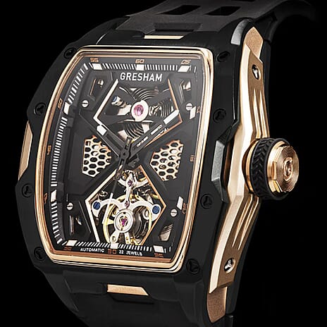 Gresham GI Special Edition Automatic Movt. 5ATM WR Skeleton Dial Mens Watch - Black - Rose