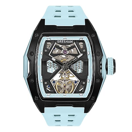 Gresham GI Special Edition Automatic Movt. 5ATM WR Skeleton Dial Mens Watch - Black - Blue