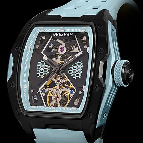 Gresham GI Special Edition Automatic Movt. 5ATM WR Skeleton Dial Mens Watch - Black - Blue