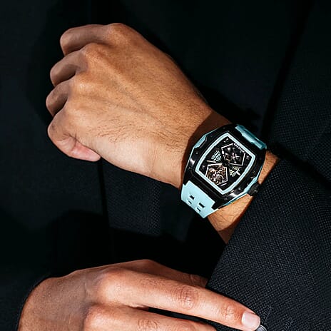 Gresham GI Special Edition Automatic Movt. 5ATM WR Skeleton Dial Mens Watch - Black - Blue