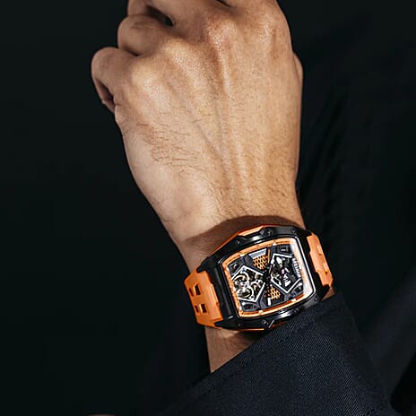 Gresham GI Special Edition Automatic Movt. 5ATM WR Skeleton Dial Mens Watch - Black - Orange