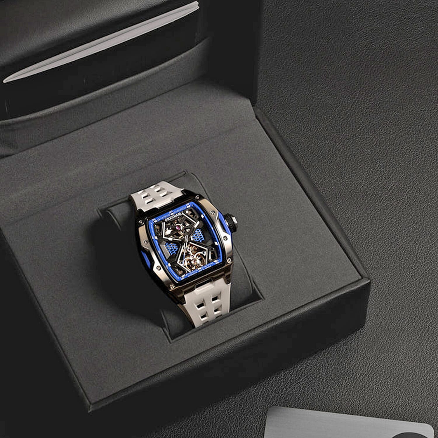 Gresham GI Special Edition Automatic Movt. 5ATM WR Skeleton Dial Mens Watch - Silver - Blue Gresham GI Special Edition Automatic Movt. 5ATM WR Skeleton Dial Mens Watch - Silver - Blue