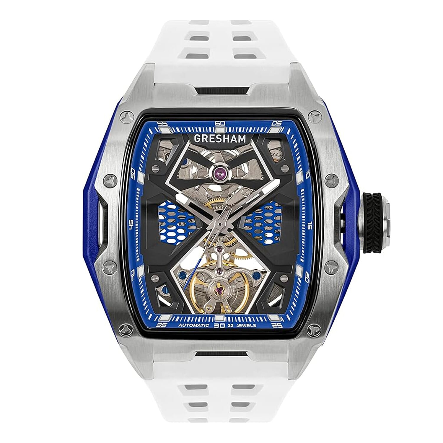 Gresham GI Special Edition Automatic Movt. 5ATM WR Skeleton Dial Mens Watch - Silver - Blue Gresham GI Special Edition Automatic Movt. 5ATM WR Skeleton Dial Mens Watch - Silver - Blue