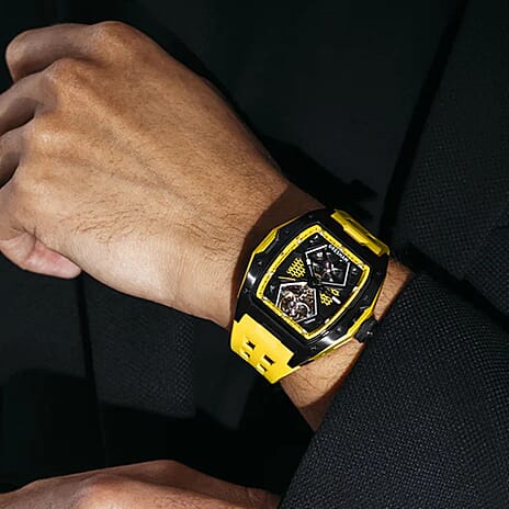 Gresham GI Special Edition Automatic Movt. 5ATM WR Skeleton Dial Mens Watch - Black - Yellow