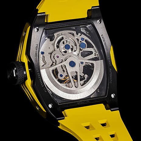 Gresham GI Special Edition Automatic Movt. 5ATM WR Skeleton Dial Mens Watch - Black - Yellow