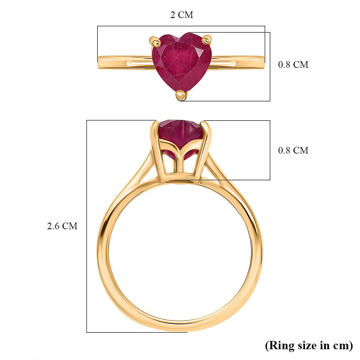 Valentines Special THE HEART OF AFRICA - Ruby Heart Ring in 18K YG Vermeil Sterling Silver 2.00 Ct Valentines Special THE HEART OF AFRICA - Ruby Heart Ring in 18K YG Vermeil Sterling Silver 2.00 Ct