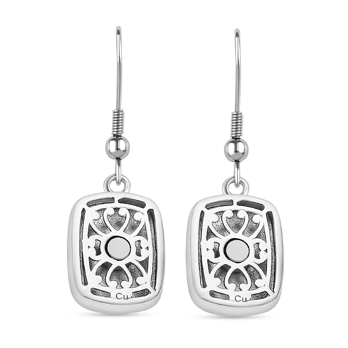 Fire Opal Matrix Solitaire Lever Back Earring with J Hook in White Tone 10.00 Ct.