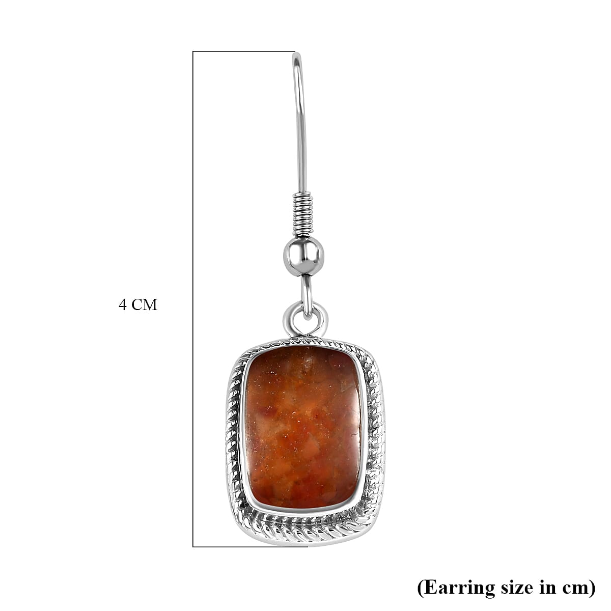 Fire Opal Matrix Solitaire Lever Back Earring with J Hook in White Tone 10.00 Ct.