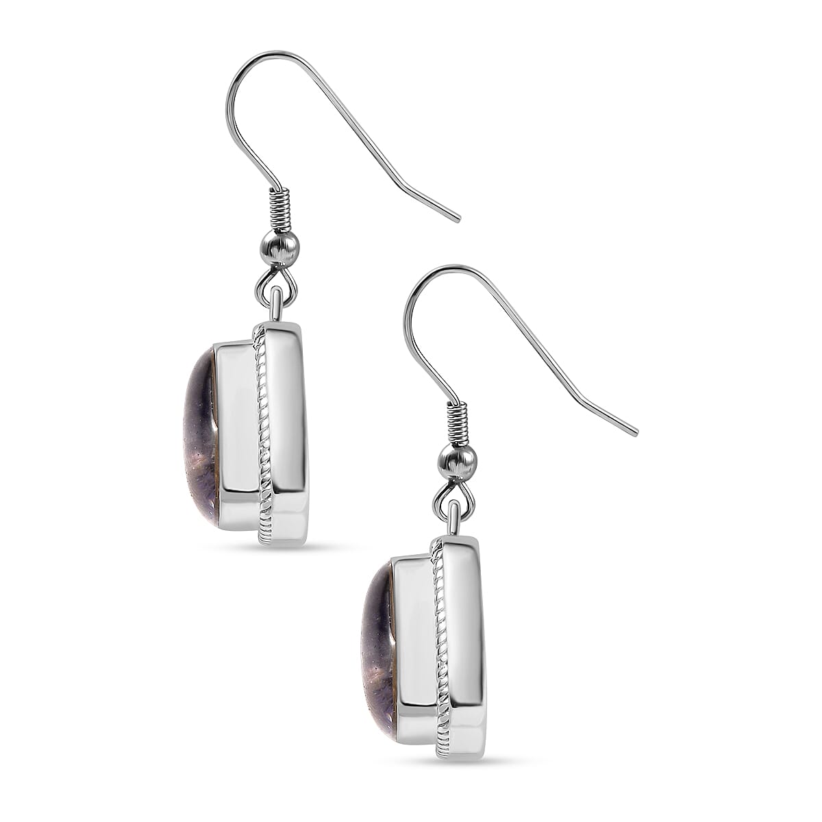 Tanzanite Matrix Solitaire Lever Back Earring with J Hook in White Tone 10.00 Ct.