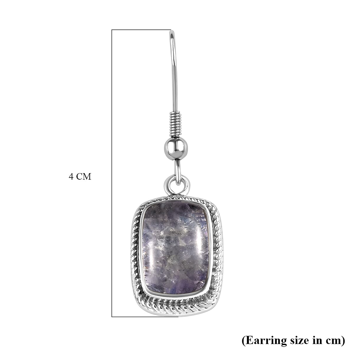 Tanzanite Matrix Solitaire Lever Back Earring with J Hook in White Tone 10.00 Ct.