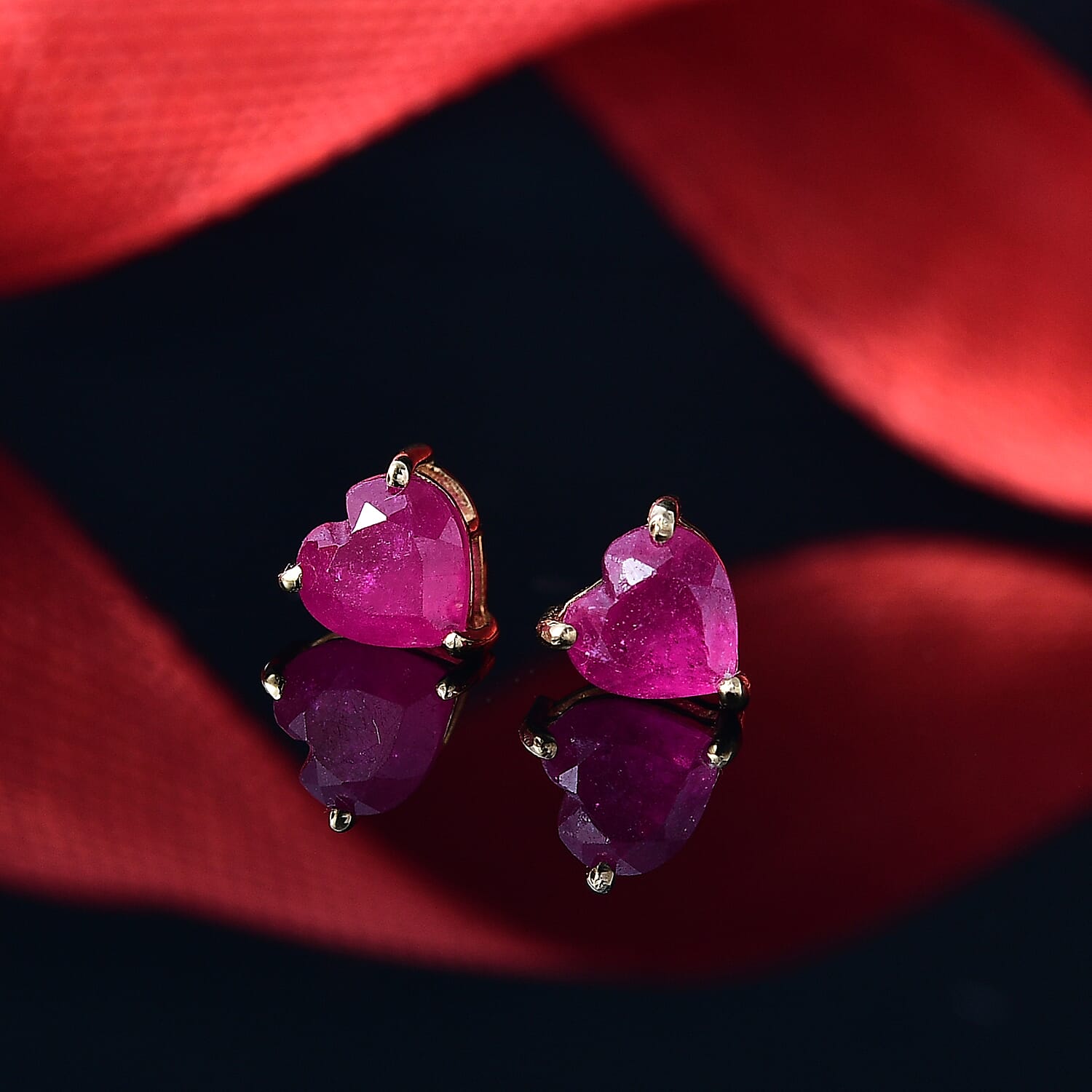 Valentines Special THE HEART OF AFRICA -  Ruby Heart Earrings in 18K Vermeil Yellow Gold Plated Sterling Silver 1.50 Ct.