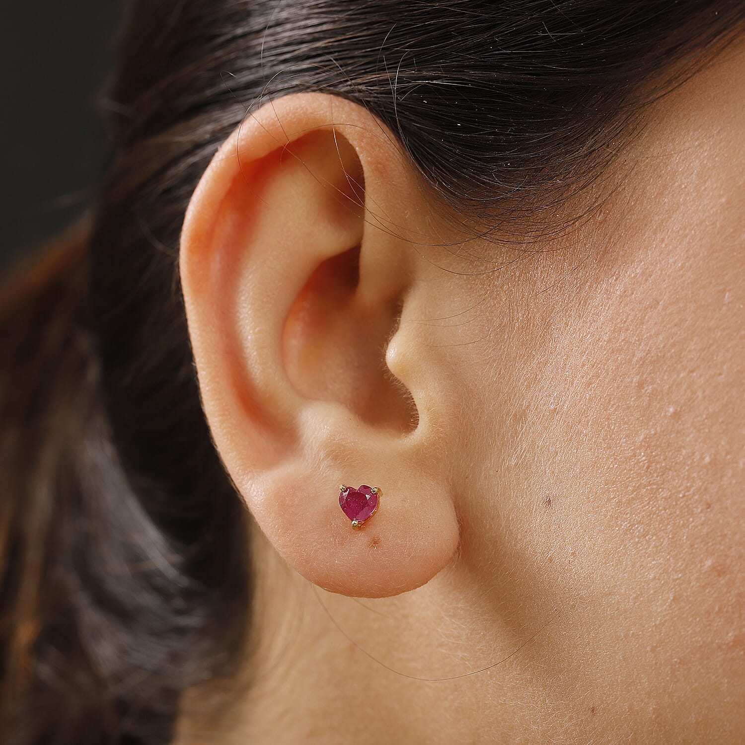 Valentines Special THE HEART OF AFRICA -  Ruby Heart Earrings in 18K Vermeil Yellow Gold Plated Sterling Silver 1.50 Ct.