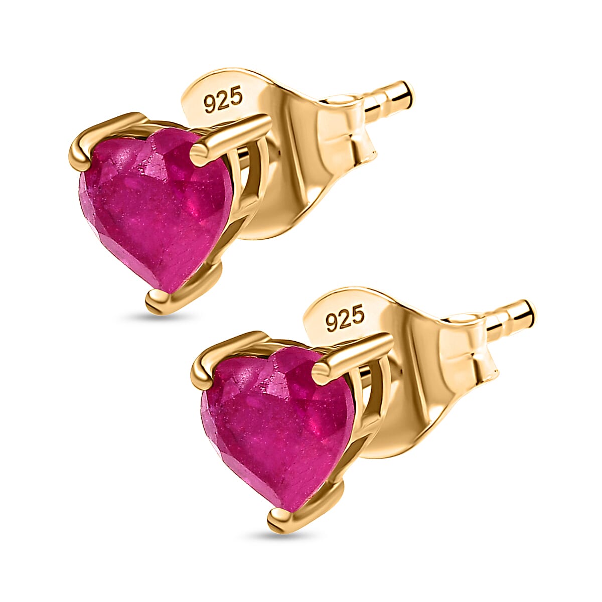Valentines Special THE HEART OF AFRICA -  Ruby Heart Earrings in 18K Vermeil Yellow Gold Plated Sterling Silver 1.50 Ct.