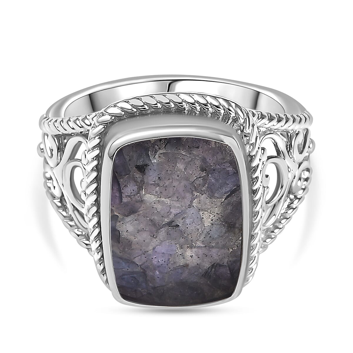 Tanzanite Matrix Solitaire Ring in White Tone 8.00 Ct.