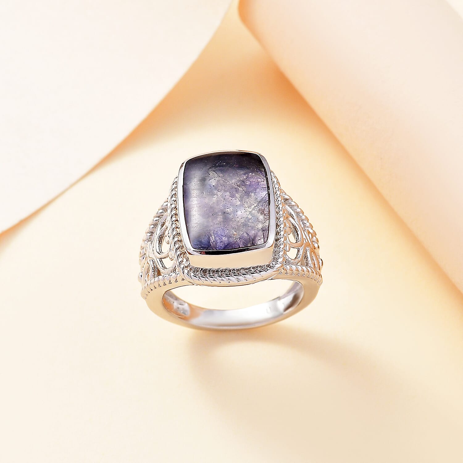 Tanzanite Matrix Solitaire Ring in White Tone 8.00 Ct.