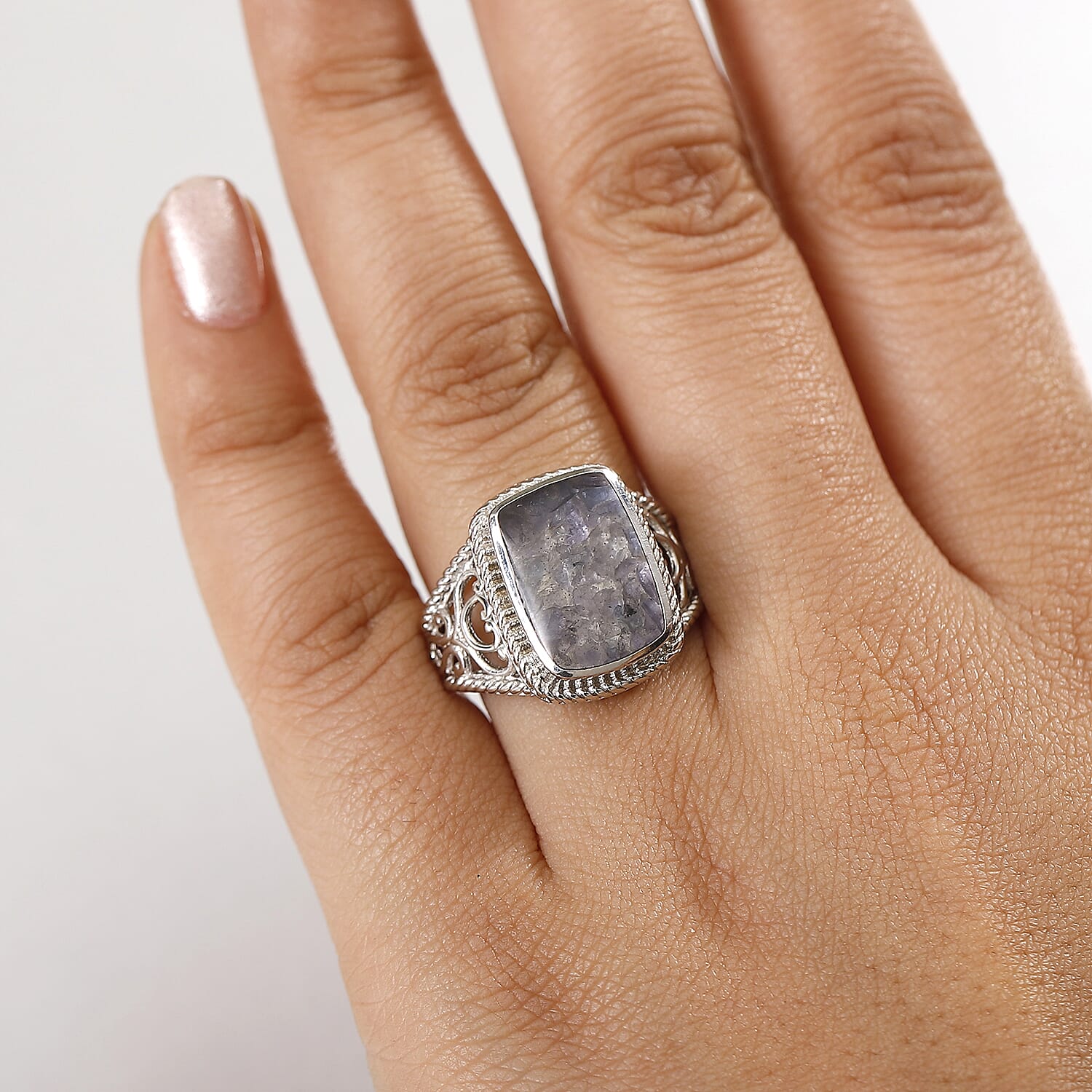 Tanzanite Matrix Solitaire Ring in White Tone 8.00 Ct.