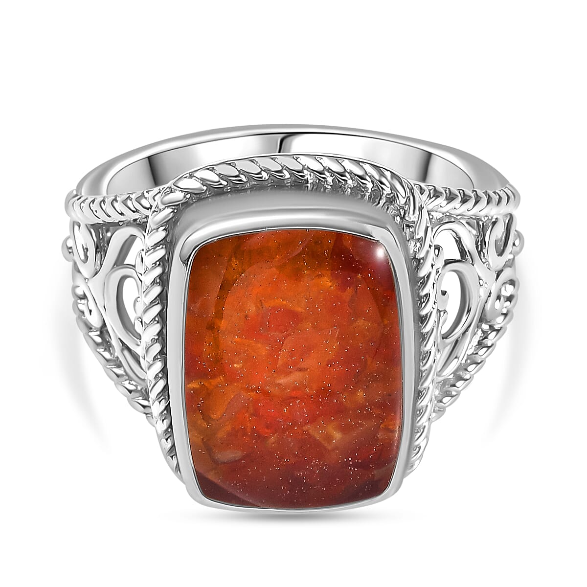 Fire Opal Matrix Solitaire Ring 8.00 Ct.