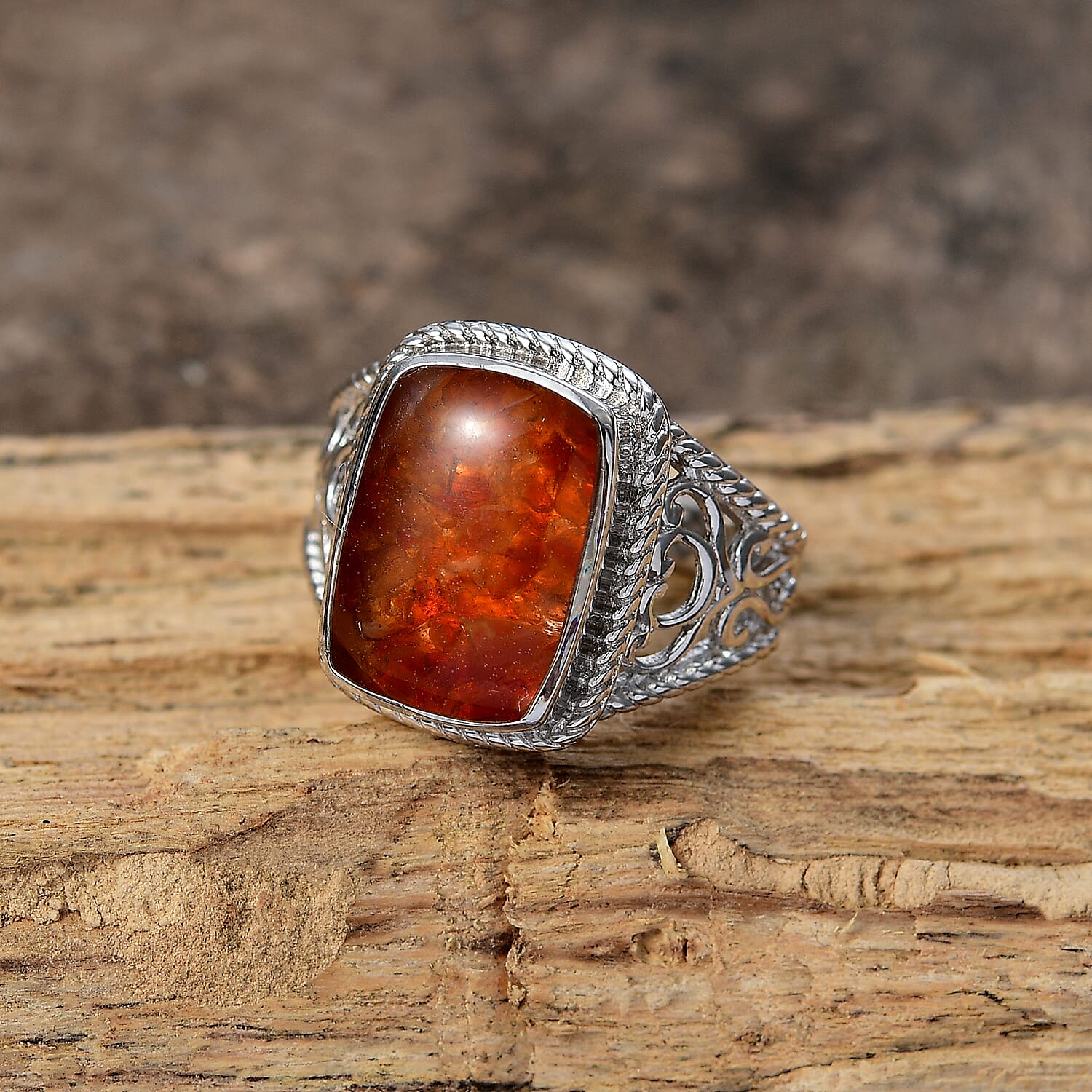 Fire Opal Matrix Solitaire Ring 8.00 Ct.