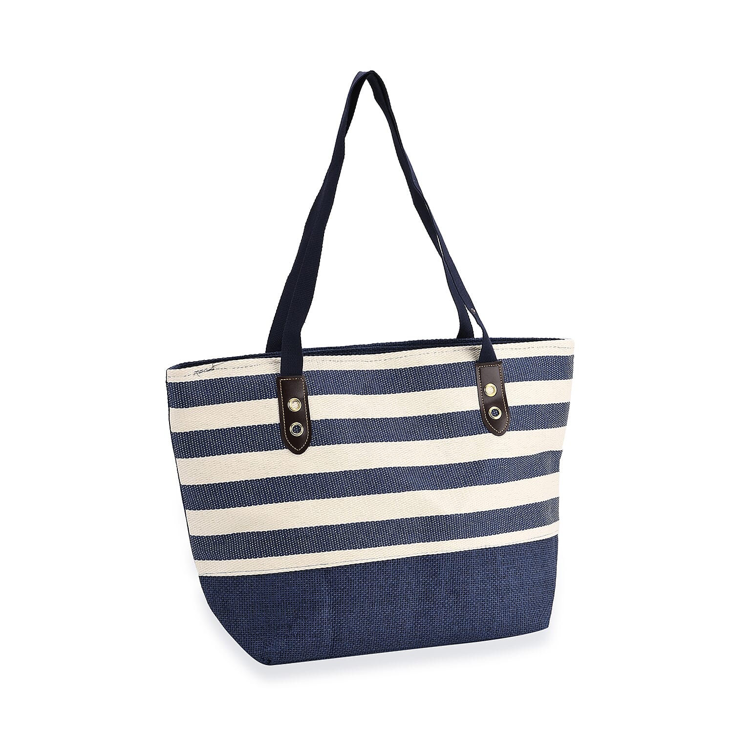Two-Piece Set - Beach Ready Nautical Style Striped Tote Bag and Hallow Top Sun Hat - Blue Stripe Two-Piece Set - Beach Ready Nautical Style Striped Tote Bag and Hallow Top Sun Hat - Blue Stripe