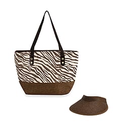 Two-Piece Set - Beach Ready Nautical Style Striped Tote Bag and Hallow Top Sun Hat - Blue Stripe