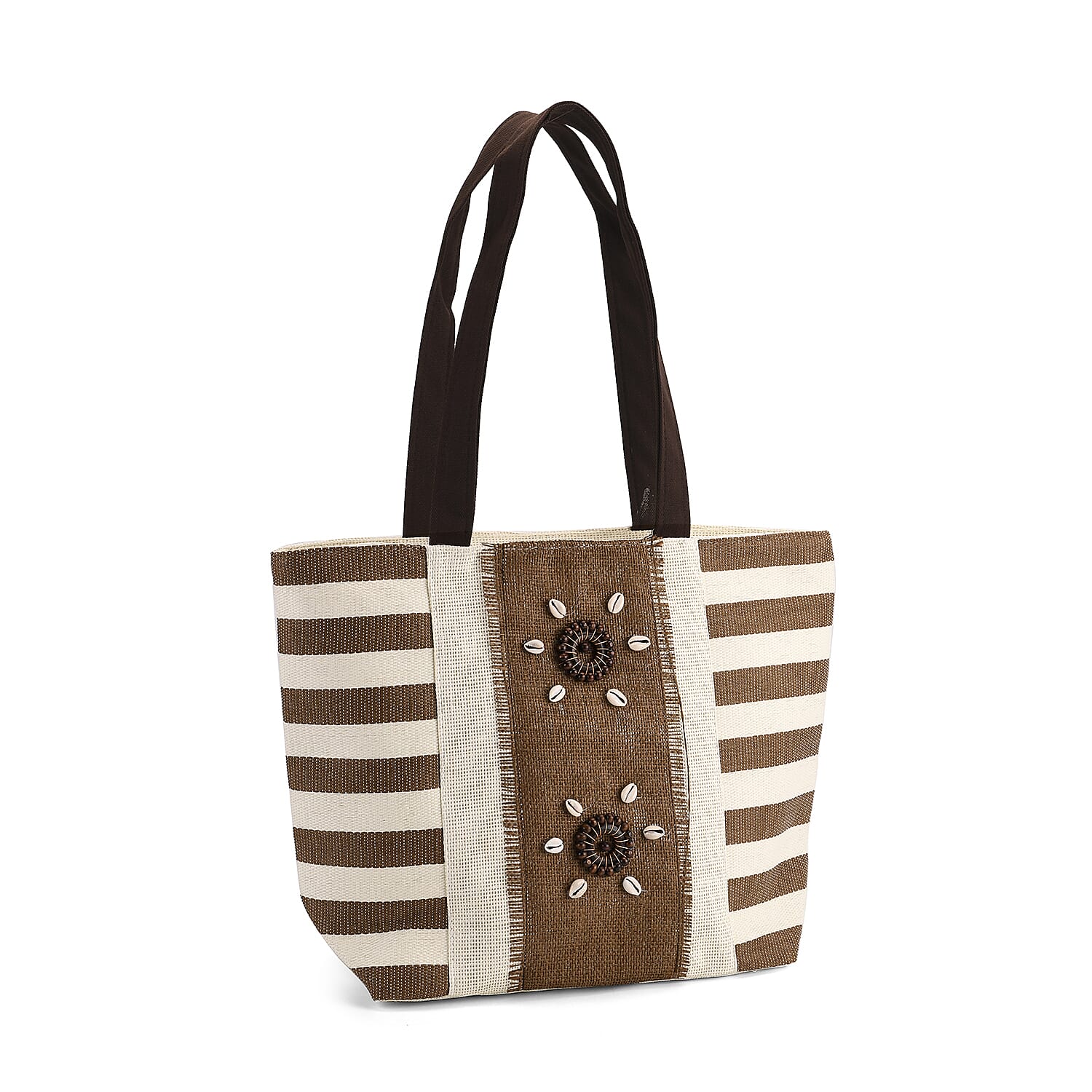 Fashionable Stripe Tote with 3D Floral Pattern - Brown Fashionable Stripe Tote with 3D Floral Pattern - Brown
