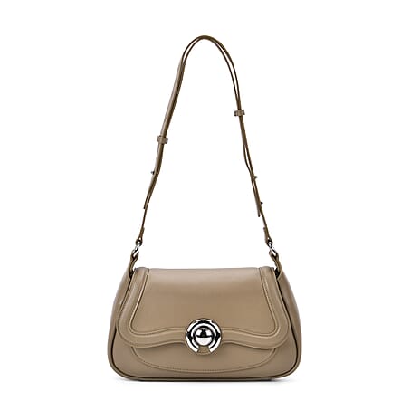 Genuine Leather Elegant Crossbody Bag - Khaki