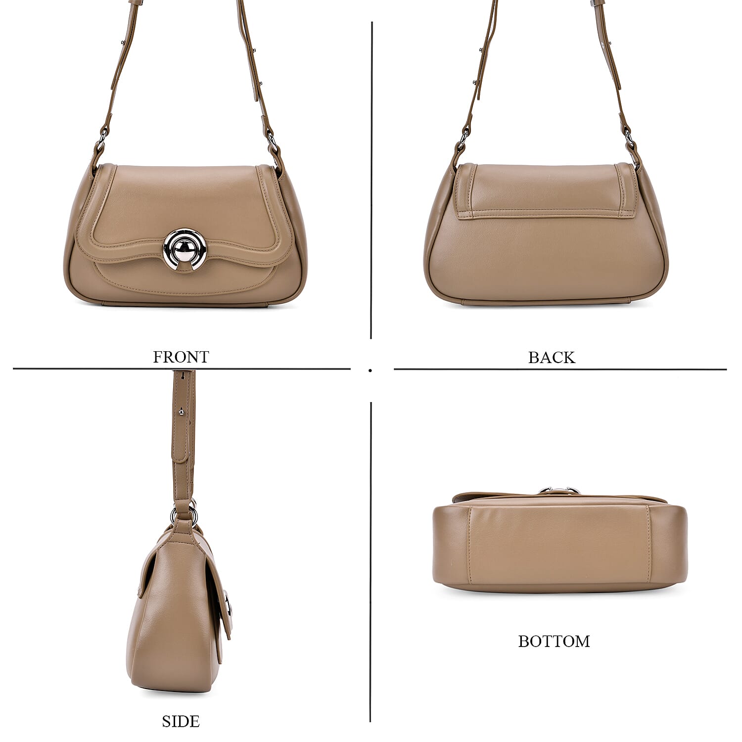 Genuine Leather Elegant Crossbody Bag - Khaki