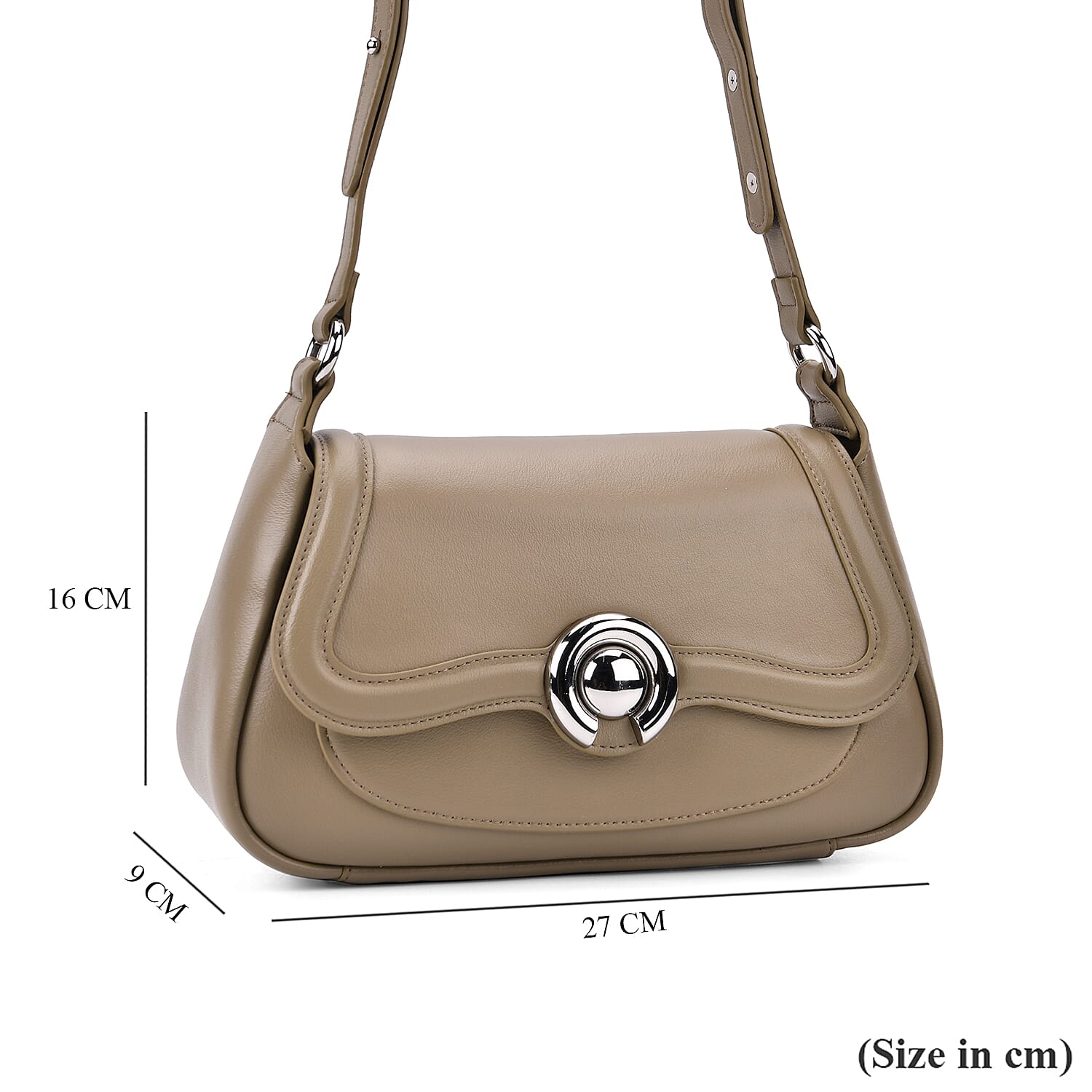 Genuine Leather Elegant Crossbody Bag - Khaki