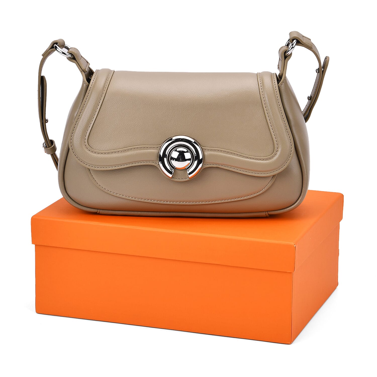 Genuine Leather Elegant Crossbody Bag - Khaki