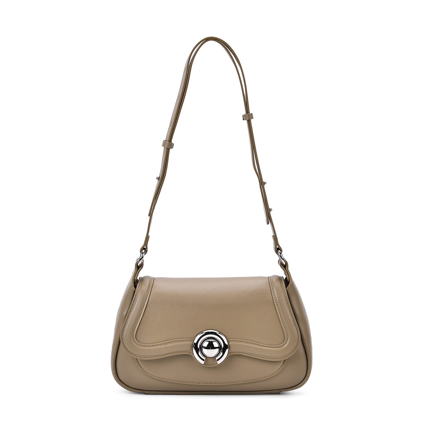 Genuine Leather Elegant Crossbody Bag - Khaki