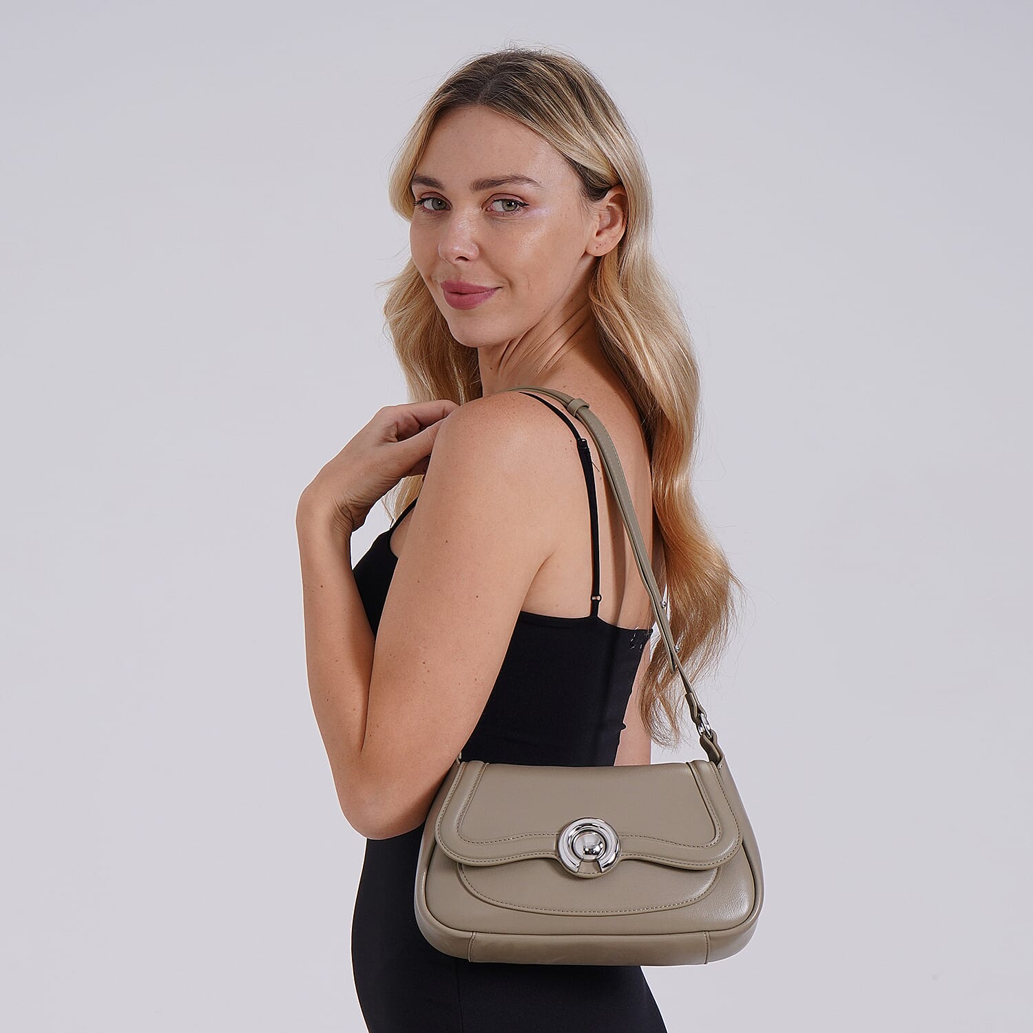 Genuine Leather Elegant Crossbody Bag - Khaki