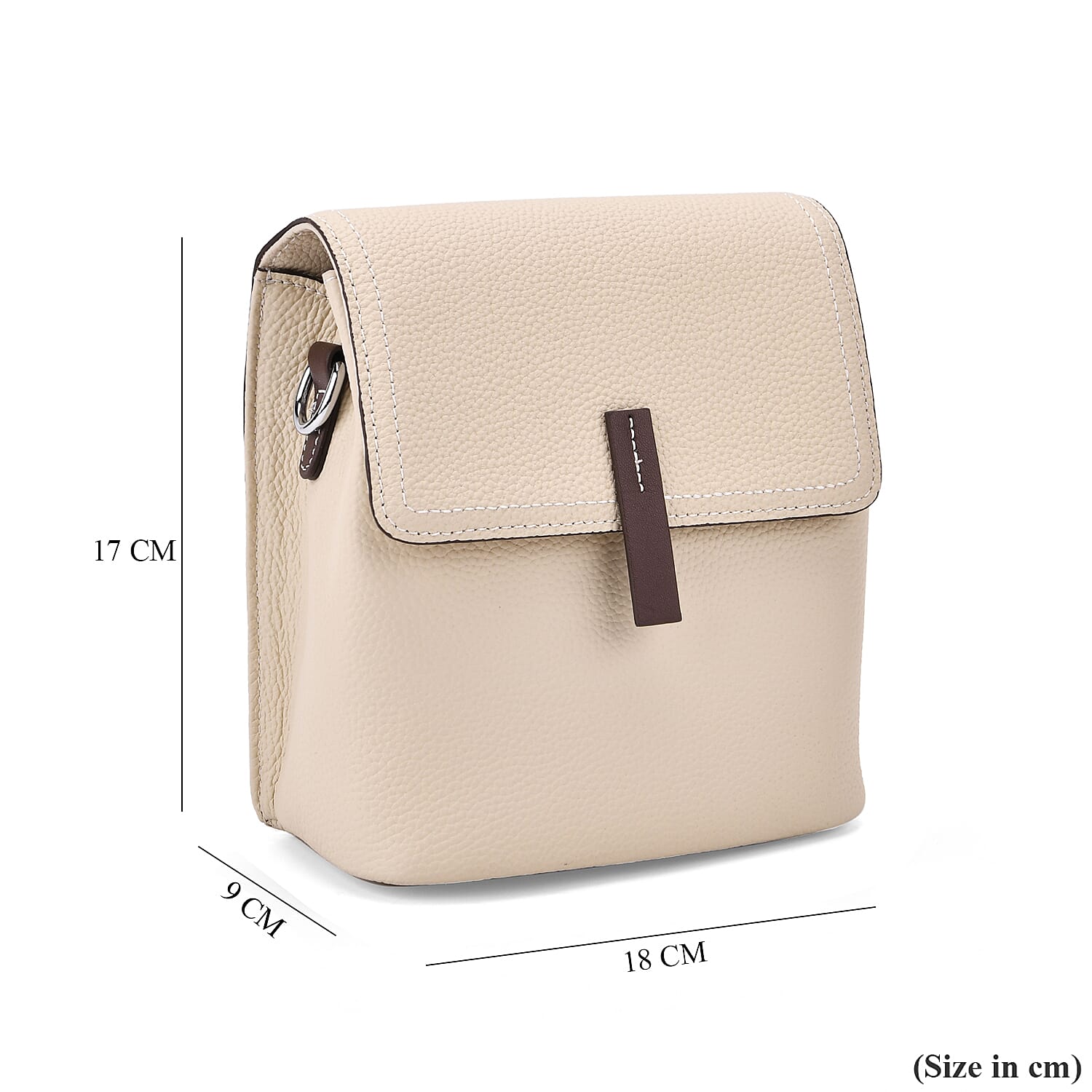 SUMPTUOUS QUALITY Stylish Two-Tone 100% Exquisite Genuine Leather Flap Crossbody with Brown Adjustable Strap - Off White