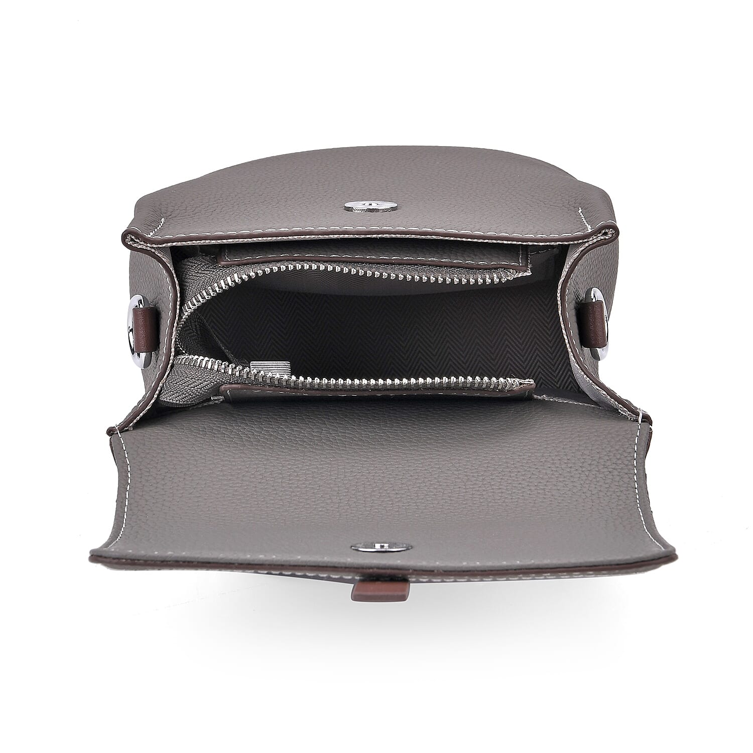 SUMPTUOUS QUALITY Stylish Two-Tone 100% Exquisite Genuine Leather Flap Crossbody with Brown Adjustable Strap - Dark Grey