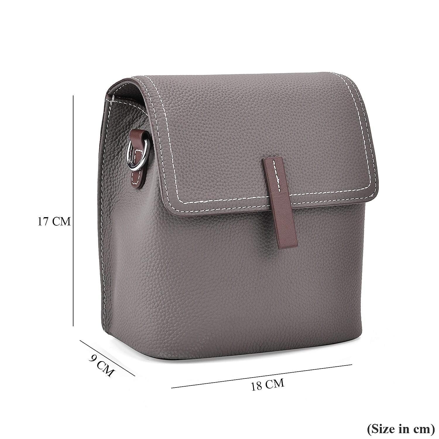 SUMPTUOUS QUALITY Stylish Two-Tone 100% Exquisite Genuine Leather Flap Crossbody with Brown Adjustable Strap - Dark Grey