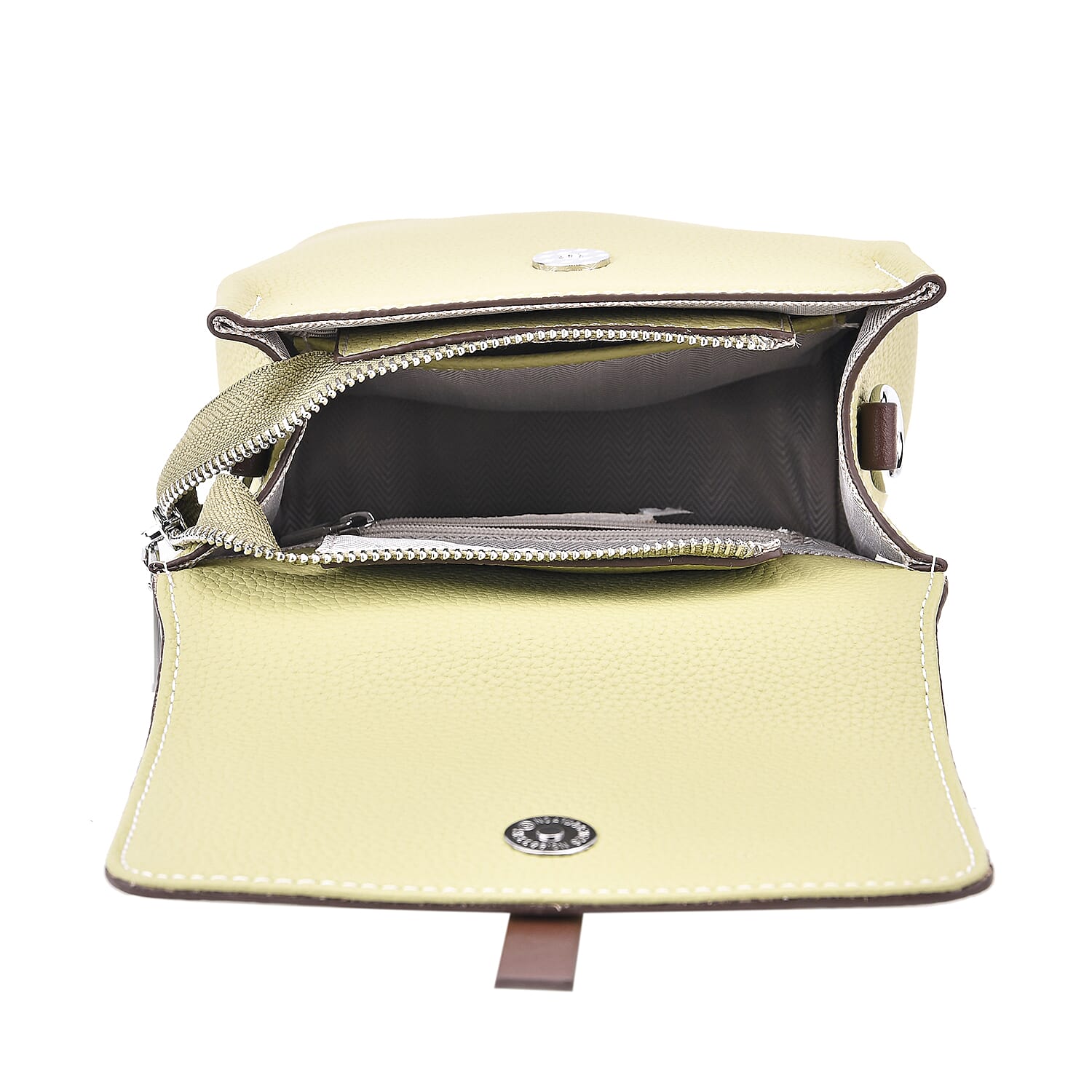 Stylish Two-Tone Genuine Leather Rectangular Flap Crossbody with Brown Adjustable Strap - Pistachio