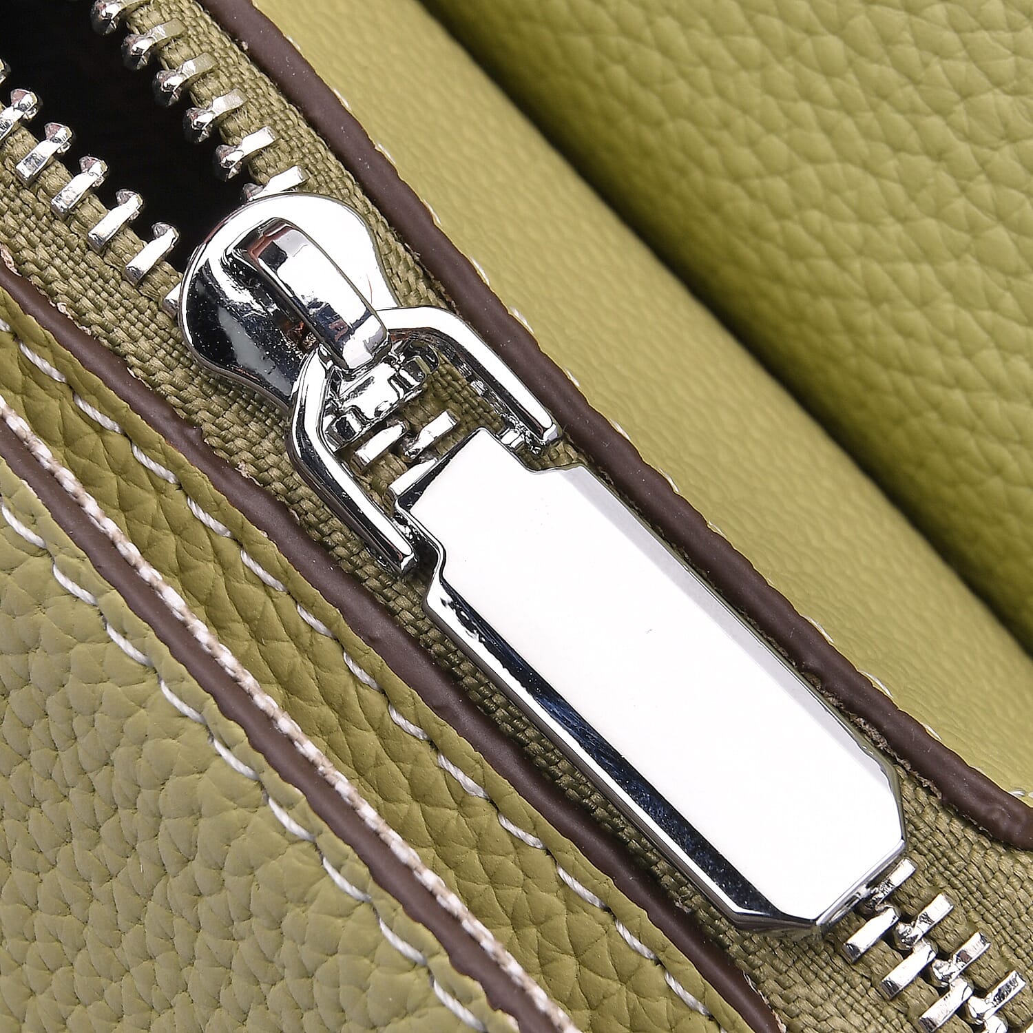 Stylish Two-Tone Genuine Leather Rectangular Flap Crossbody with Brown Adjustable Strap - Pistachio