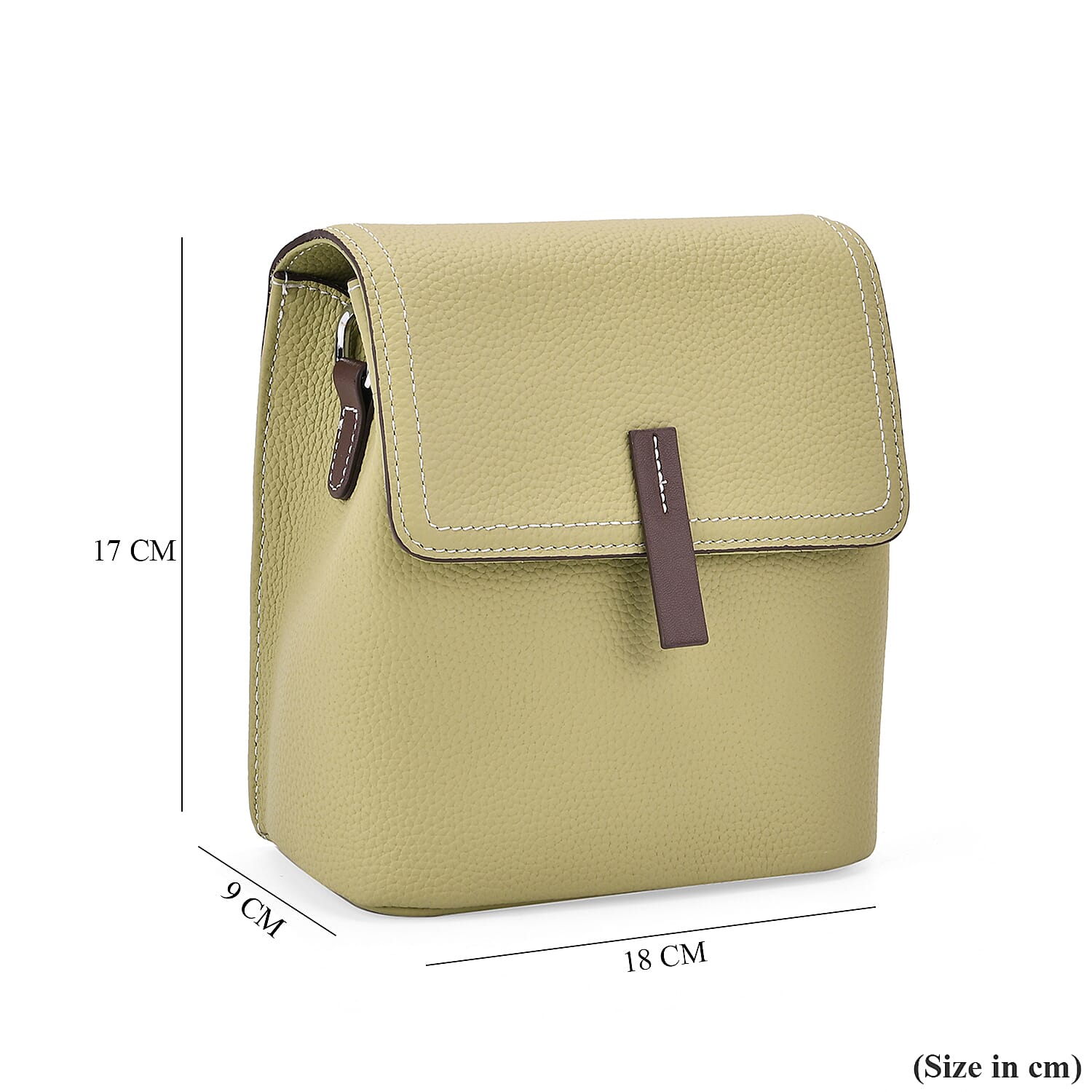 Stylish Two-Tone Genuine Leather Rectangular Flap Crossbody with Brown Adjustable Strap - Pistachio