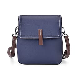 Stylish Two-Tone Genuine Leather Rectangular Flap Crossbody with Brown Adjustable Strap - Cream