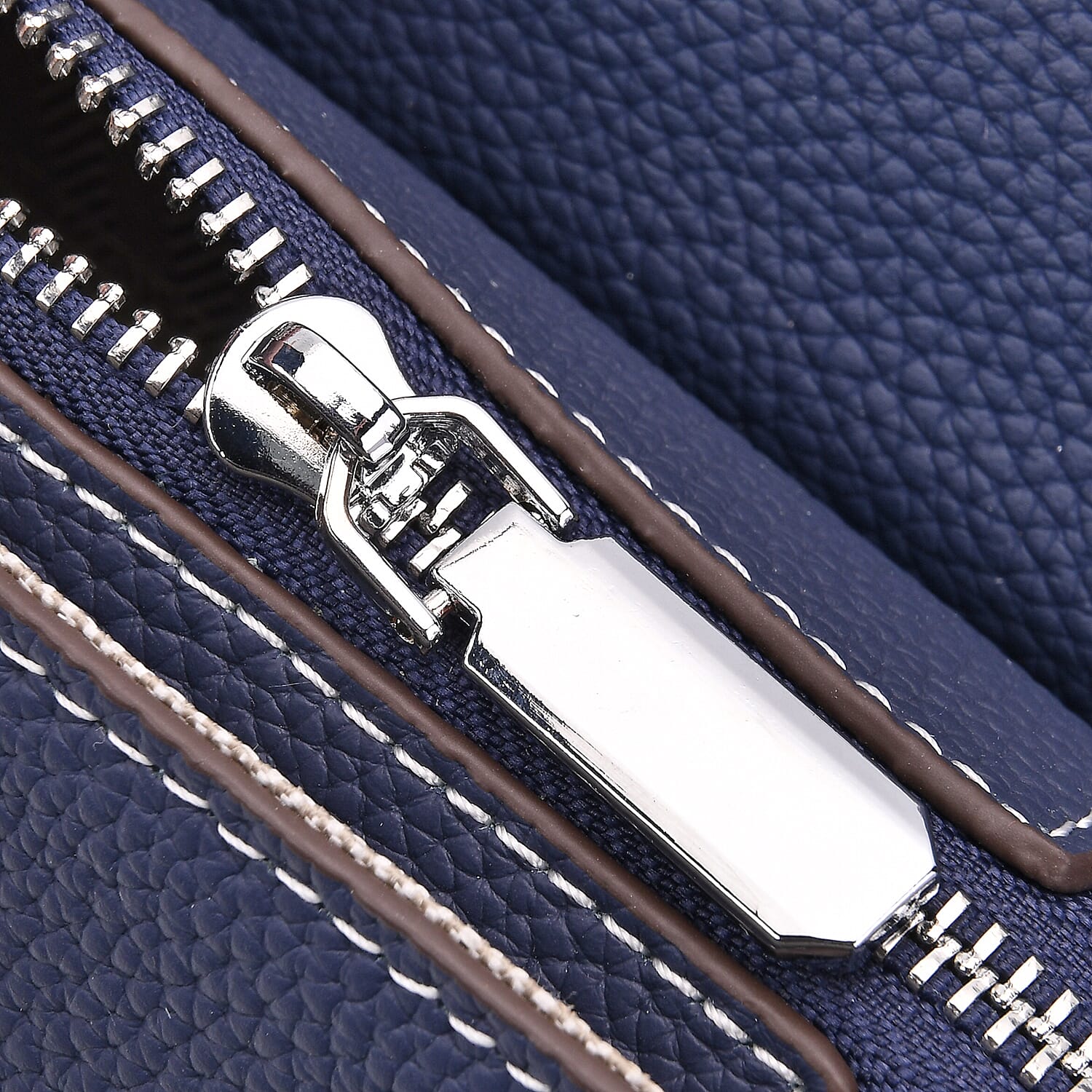 SUMPTUOUS QUALITY Stylish Two-Tone 100% Exquisite Genuine Leather Flap Crossbody with Brown Adjustable Strap - Midnight Blue