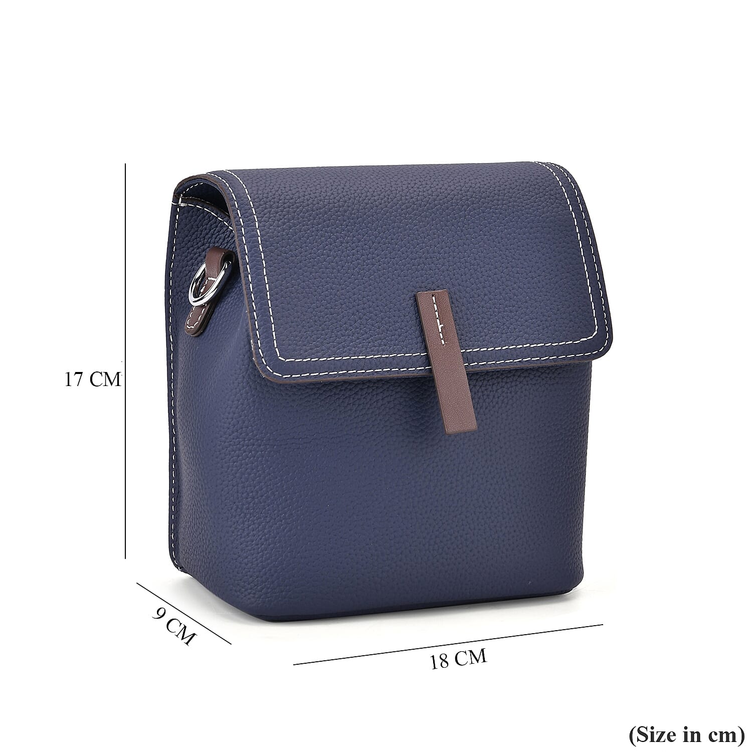 SUMPTUOUS QUALITY Stylish Two-Tone 100% Exquisite Genuine Leather Flap Crossbody with Brown Adjustable Strap - Midnight Blue