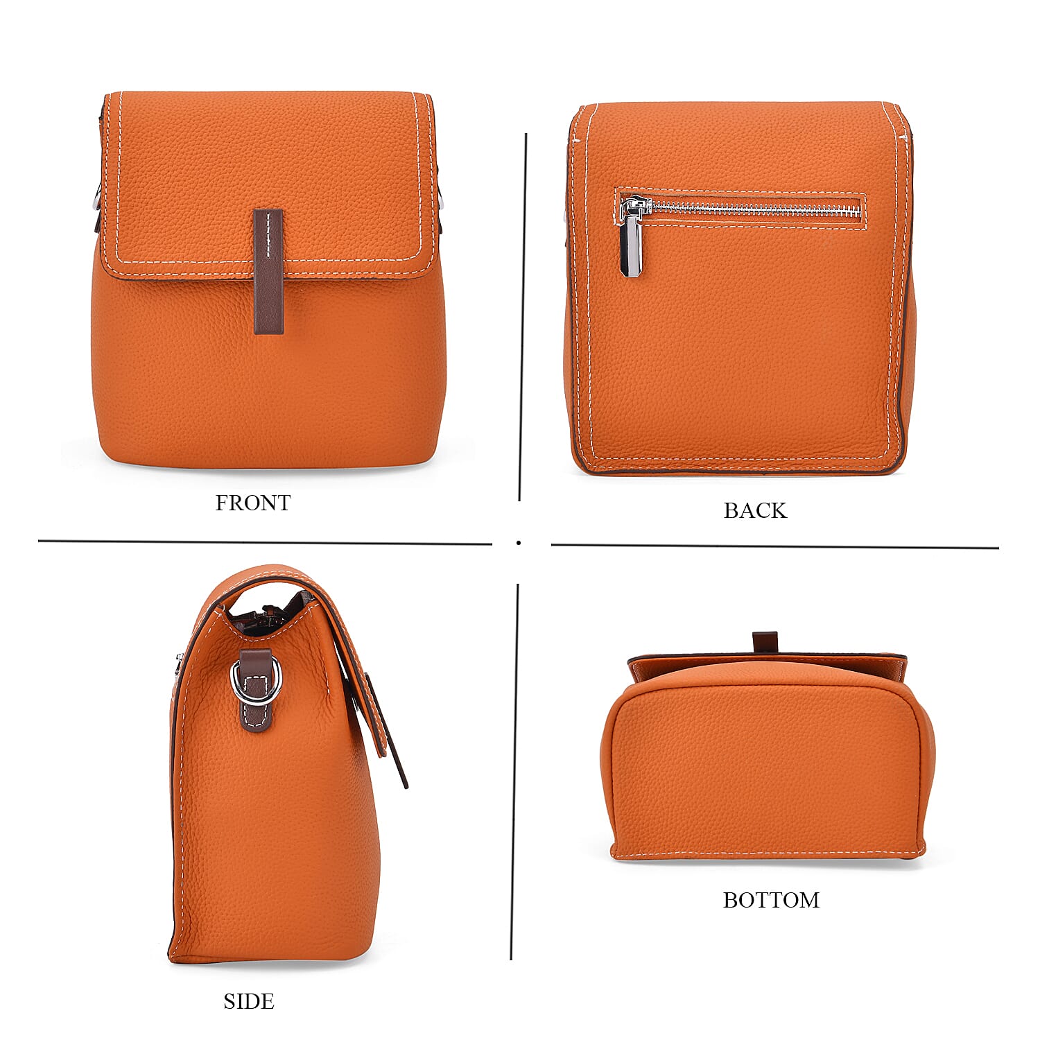 SUMPTUOUS QUALITY Stylish Two-Tone 100% Exquisite Genuine Leather Flap Crossbody with Brown Adjustable Strap - Amber