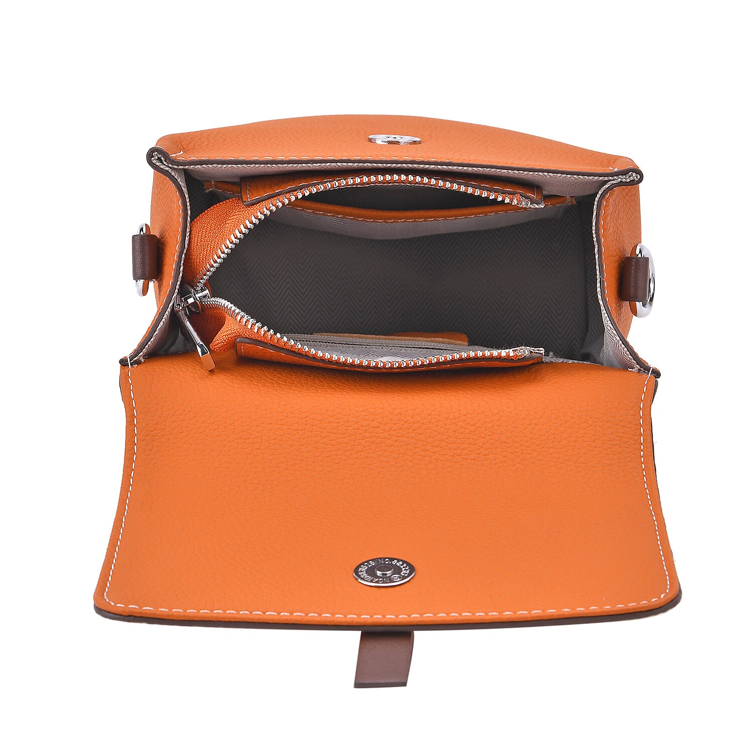 SUMPTUOUS QUALITY Stylish Two-Tone 100% Exquisite Genuine Leather Flap Crossbody with Brown Adjustable Strap - Amber