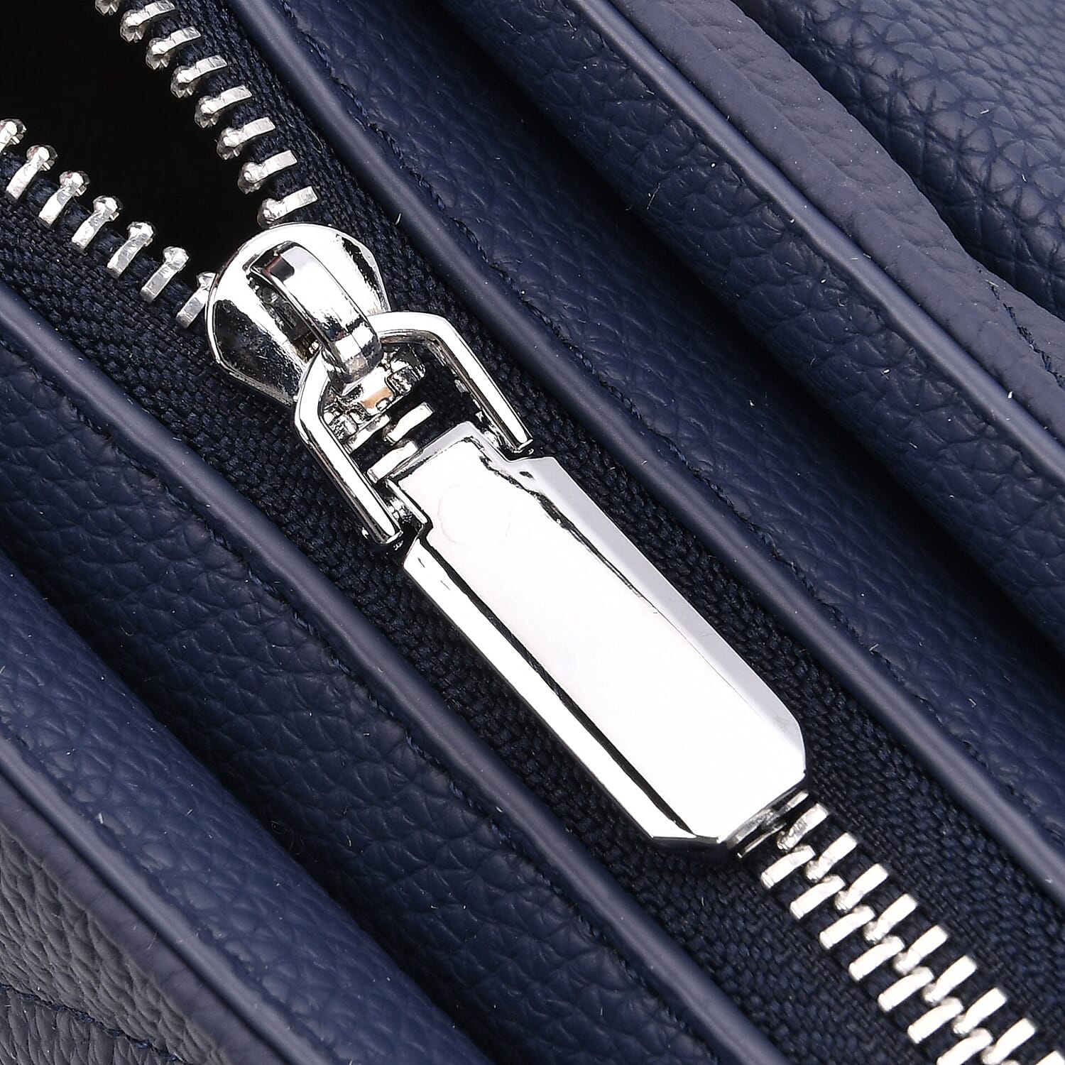 Elegant Genuine Leather Quilted Chevron Pattern Shoulder Bag with Chain Strap - Navy