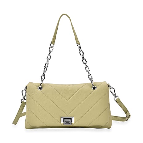 Elegant Genuine Leather Quilted Chevron Pattern Shoulder Bag with Chain Strap - Green